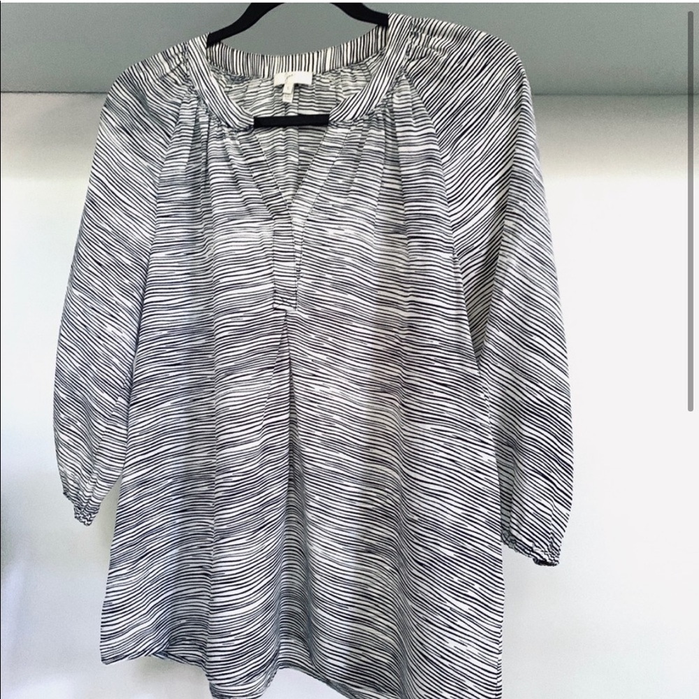 Joie 100% Silk Navy Striped Tunic Blouse